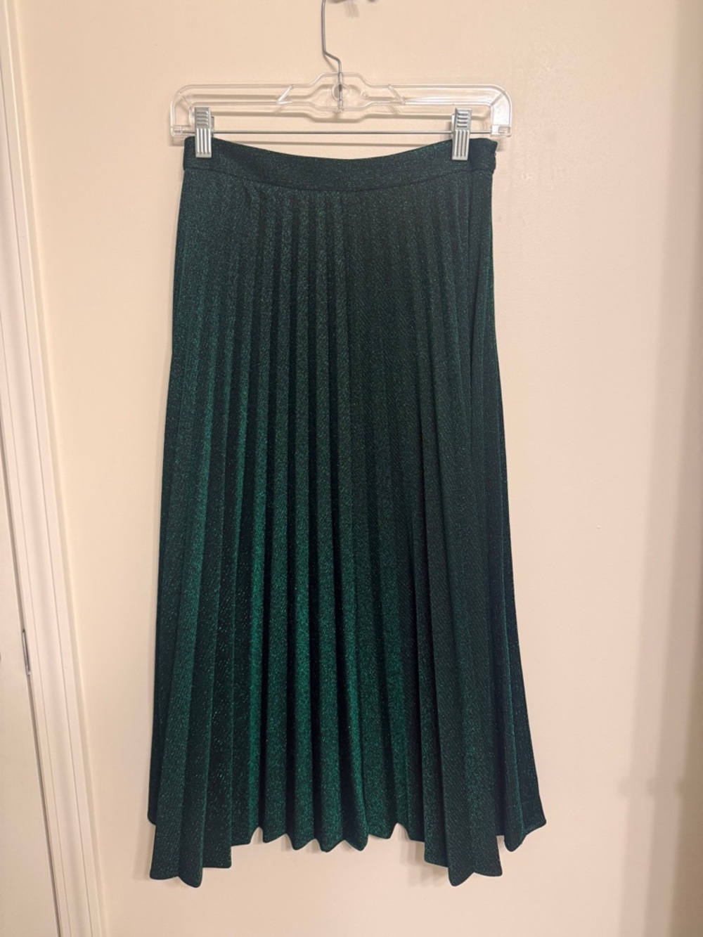 Zara Shimmery Pleated Midi Skirt in Dark Green